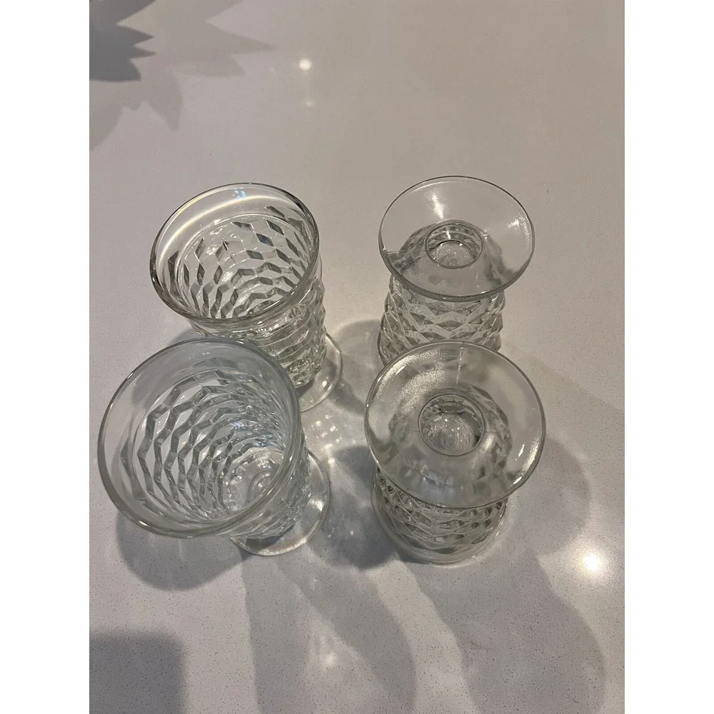 Vintage Whitehall Clear Cubic Heavy Glass Footed set Of 4